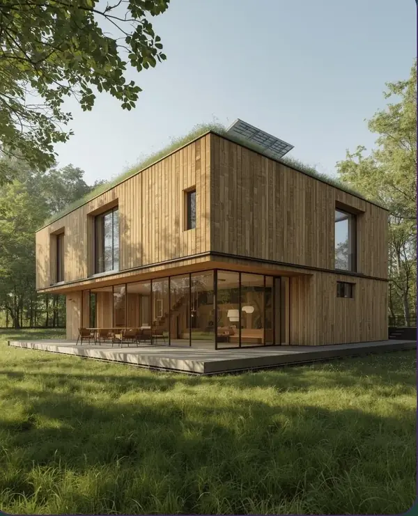 Bâtiment à énergie positive en matériaux biosourcés dans la nature