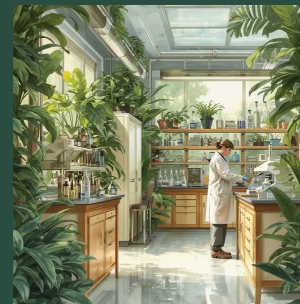 Laboratoire d'écotoxicologie entouré de végétation - aquarelle